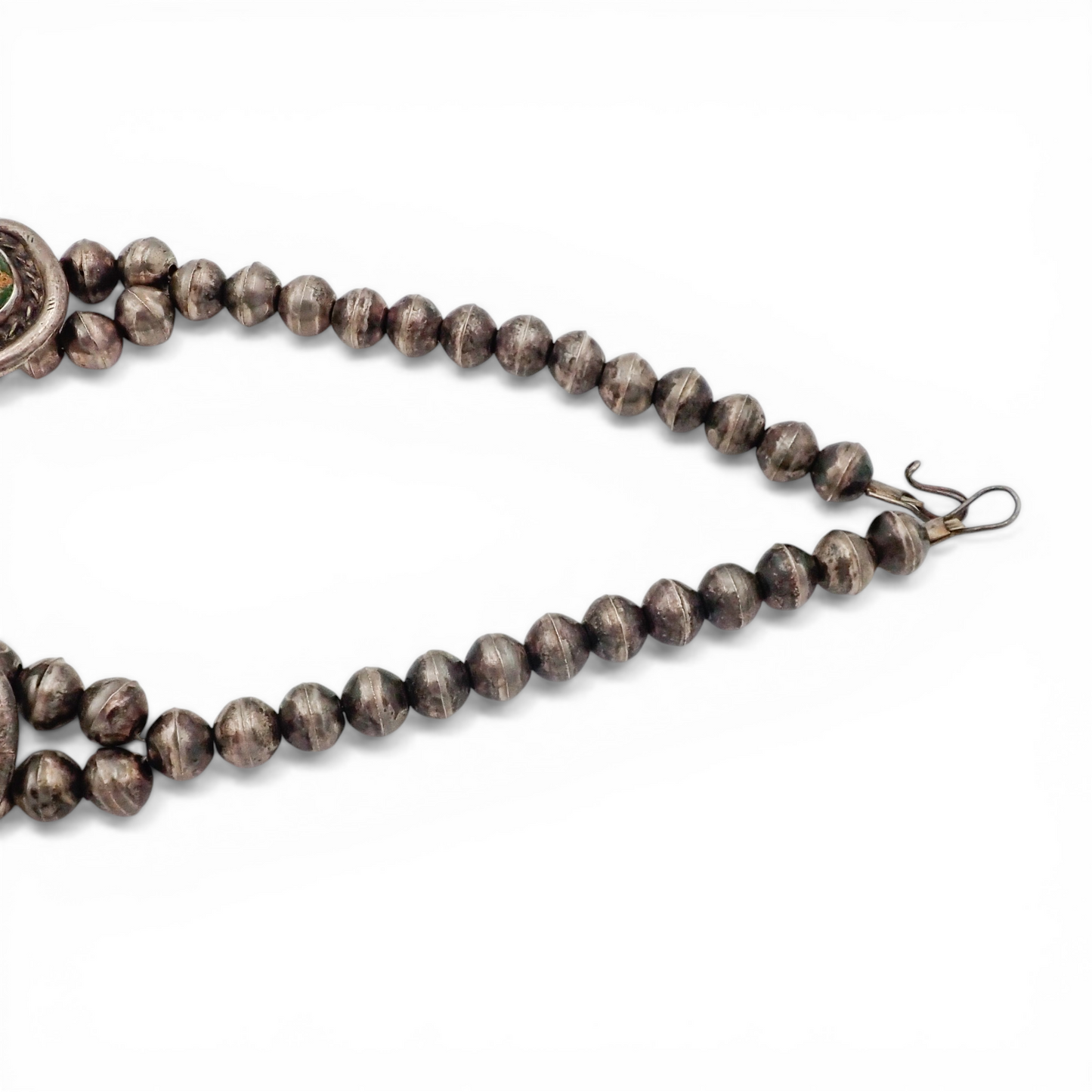 88-Gram Navajo Fox Turquoise Sterling Silver Eight-Stone Station Bead Necklace