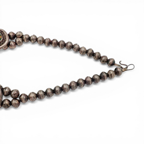 88-Gram Navajo Fox Turquoise Sterling Silver Eight-Stone Station Bead Necklace