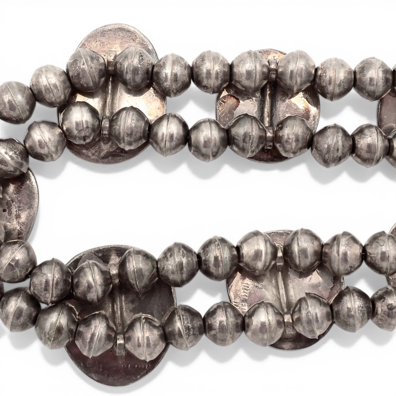 88-Gram Navajo Fox Turquoise Sterling Silver Eight-Stone Station Bead Necklace