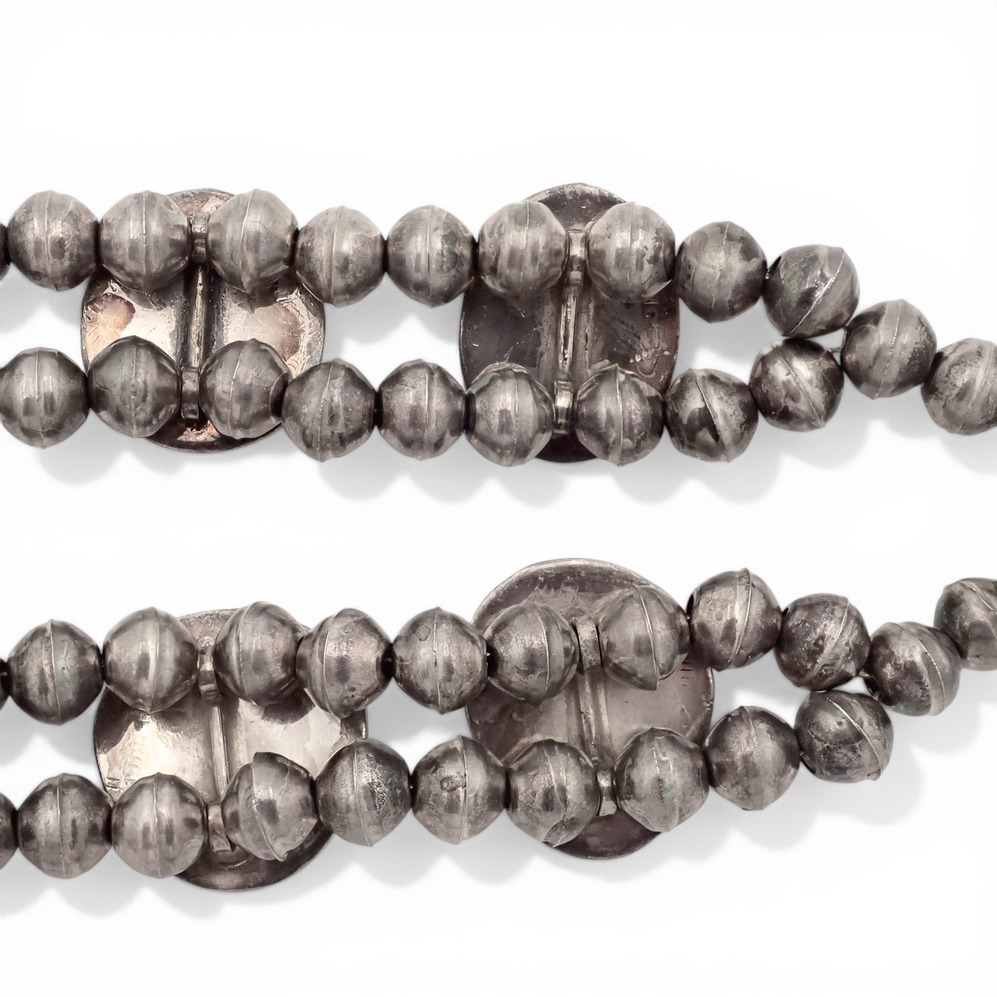 88-Gram Navajo Fox Turquoise Sterling Silver Eight-Stone Station Bead Necklace