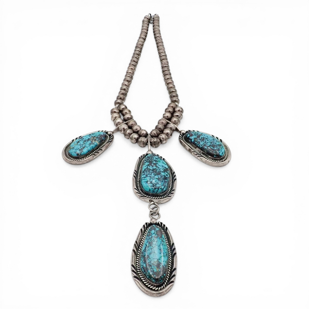 90-Gram Navajo Saturated Blue Spiderweb Turquoise Sterling Silver Station Necklace by B. SANDOVAL
