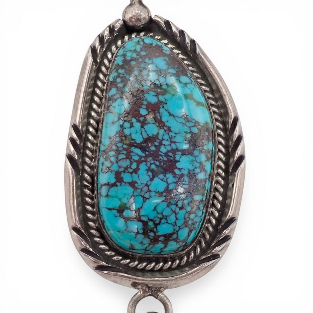 90-Gram Navajo Saturated Blue Spiderweb Turquoise Sterling Silver Station Necklace by B. SANDOVAL