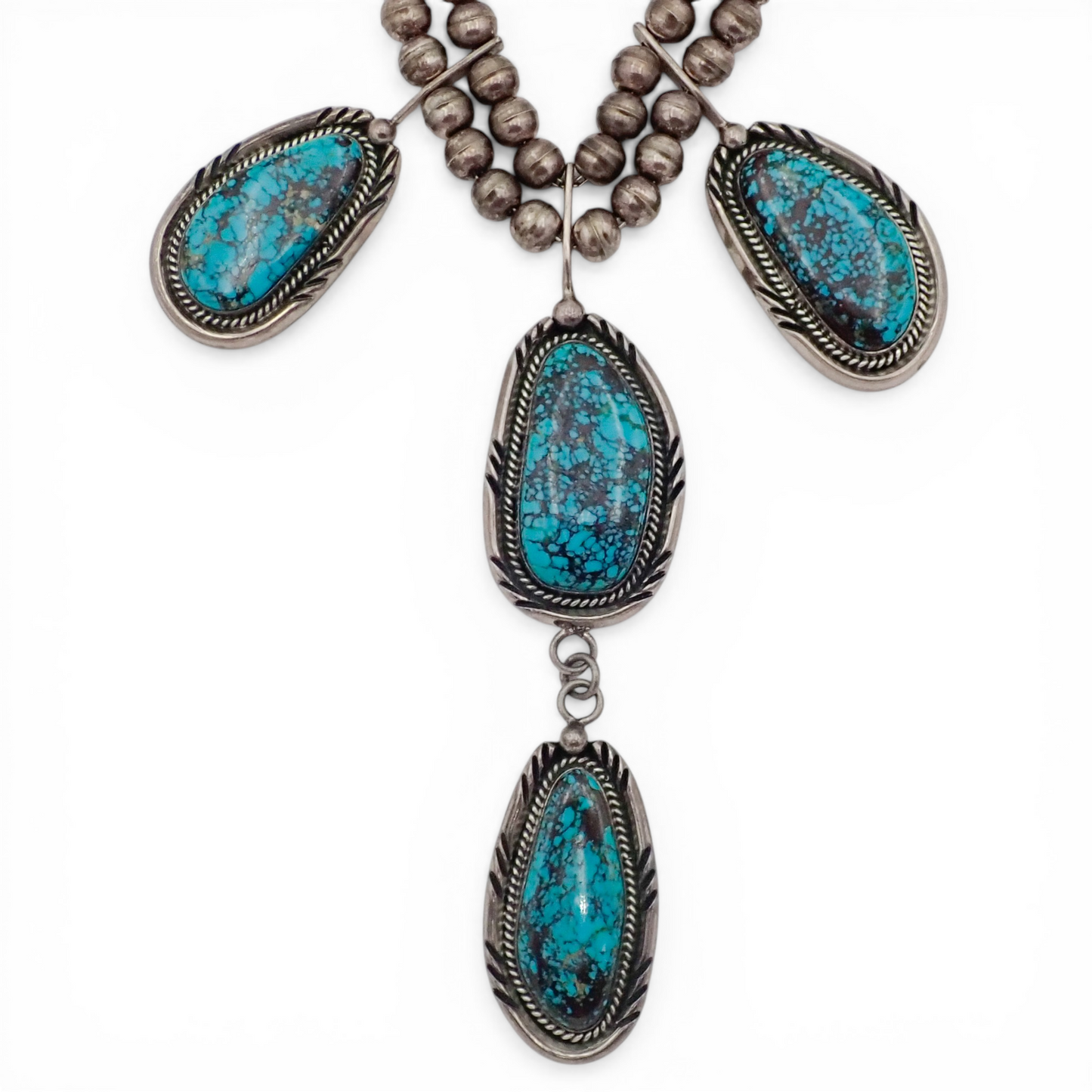 90-Gram Navajo Saturated Blue Spiderweb Turquoise Sterling Silver Station Necklace by B. SANDOVAL
