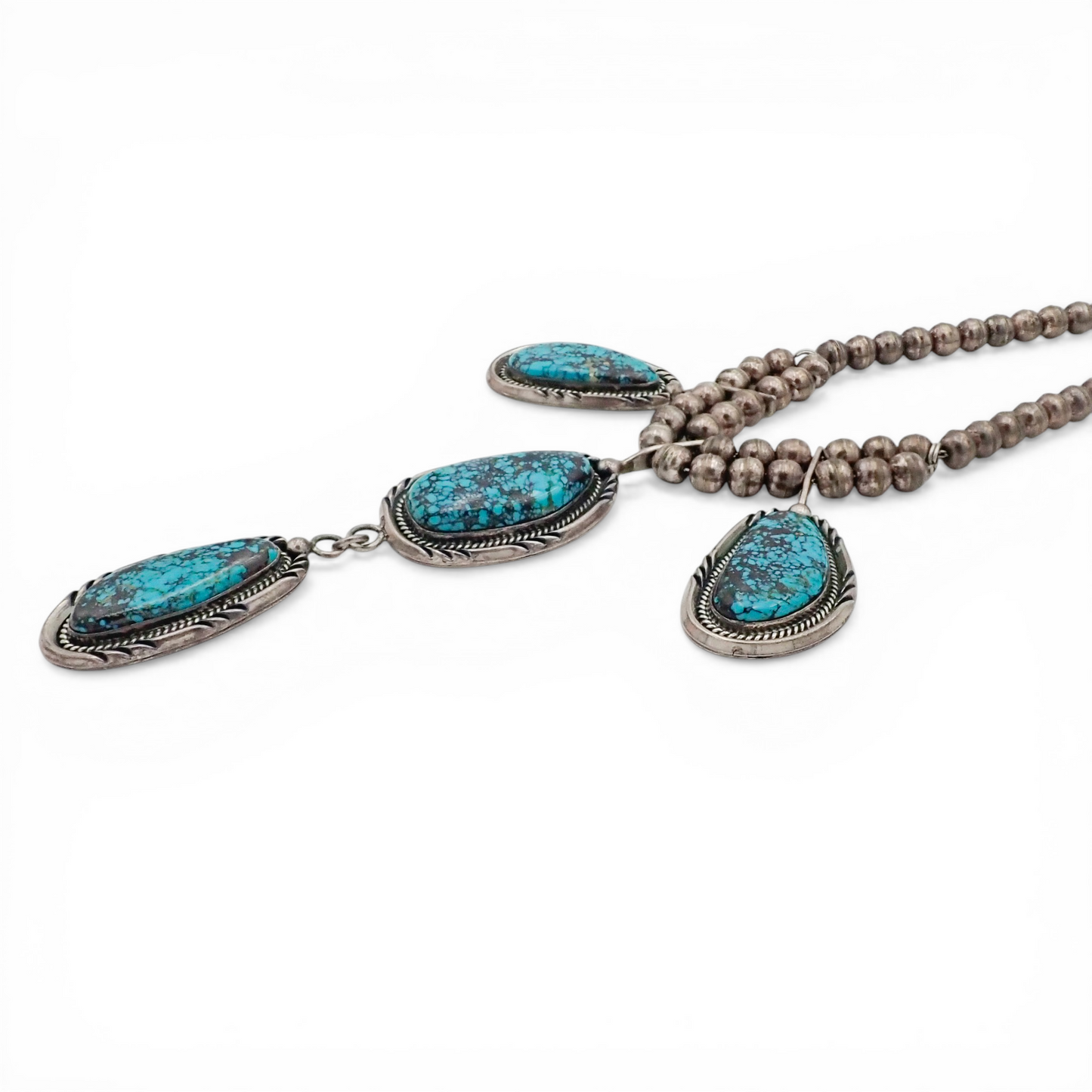 90-Gram Navajo Saturated Blue Spiderweb Turquoise Sterling Silver Station Necklace by B. SANDOVAL