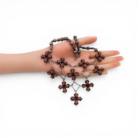 1970s Native American Coral Cluster Sterling Silver Bead & Link Bib Necklace by H. ORTEGA