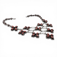 1970s Native American Coral Cluster Sterling Silver Bead & Link Bib Necklace by H. ORTEGA