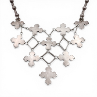 1970s Native American Coral Cluster Sterling Silver Bead & Link Bib Necklace by H. ORTEGA