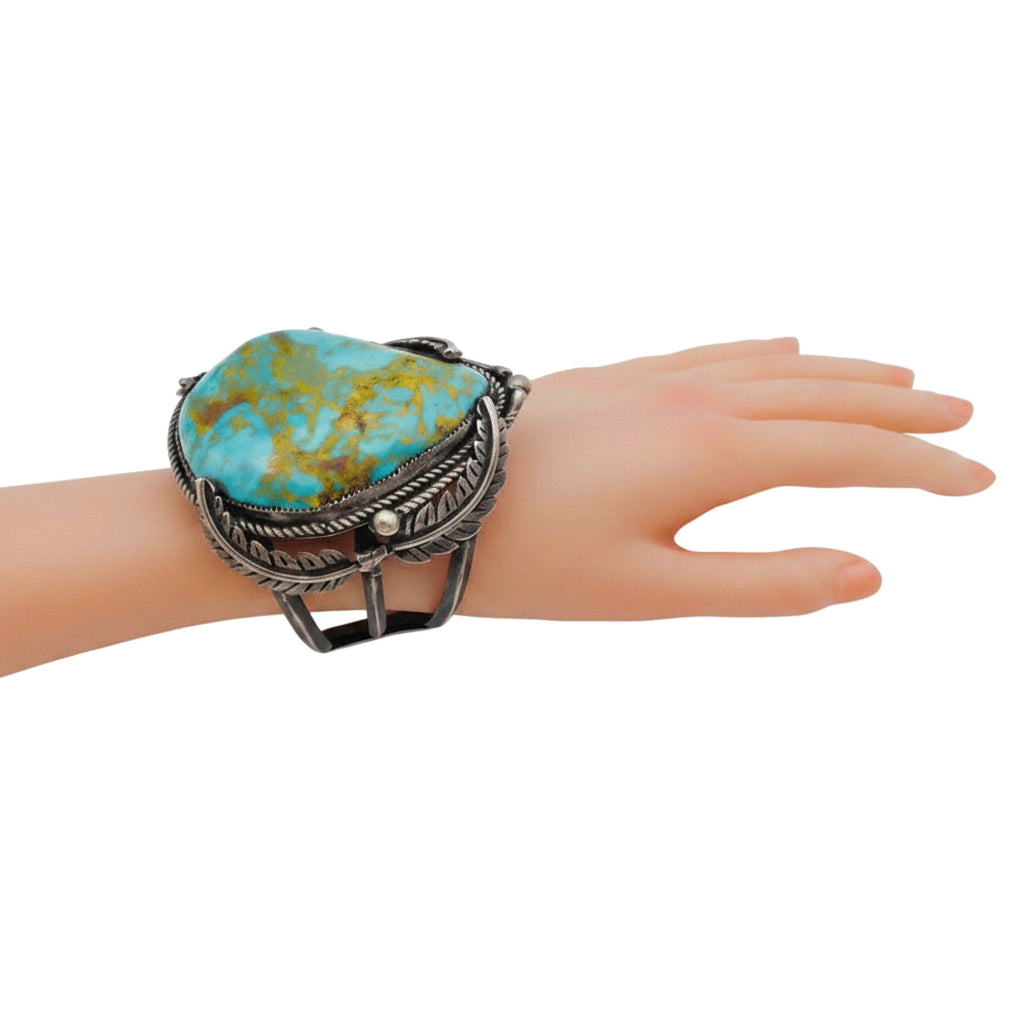 161-Gram Extra-Large Vivid Blue & Golden Matrix Turquoise Sterling Silver Navajo Cuff Bracelet