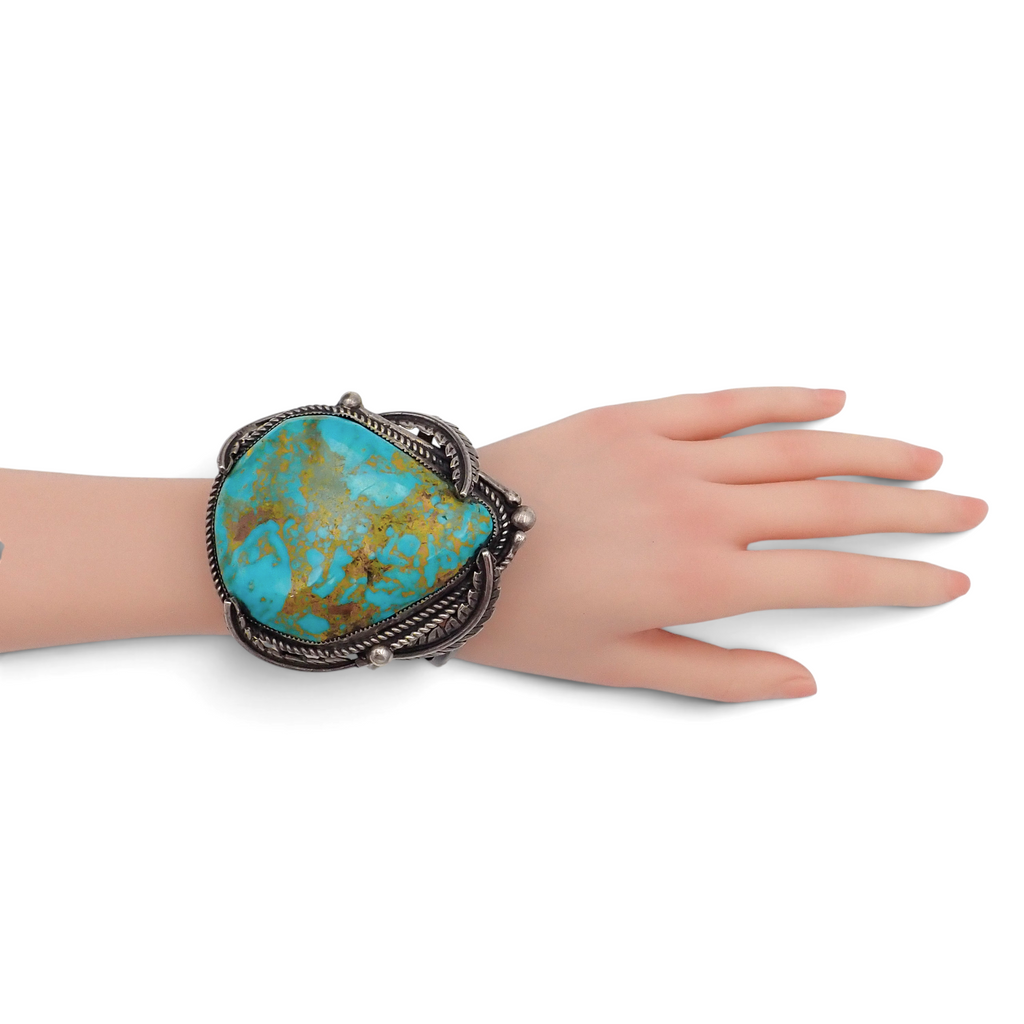 161-Gram Extra-Large Vivid Blue & Golden Matrix Turquoise Sterling Silver Navajo Cuff Bracelet