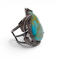 161-Gram Extra-Large Vivid Blue & Golden Matrix Turquoise Sterling Silver Navajo Cuff Bracelet