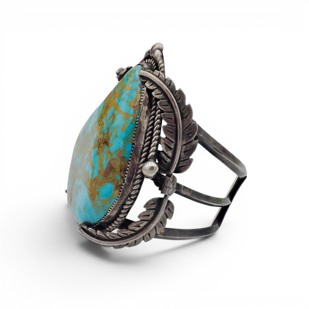 161-Gram Extra-Large Vivid Blue & Golden Matrix Turquoise Sterling Silver Navajo Cuff Bracelet