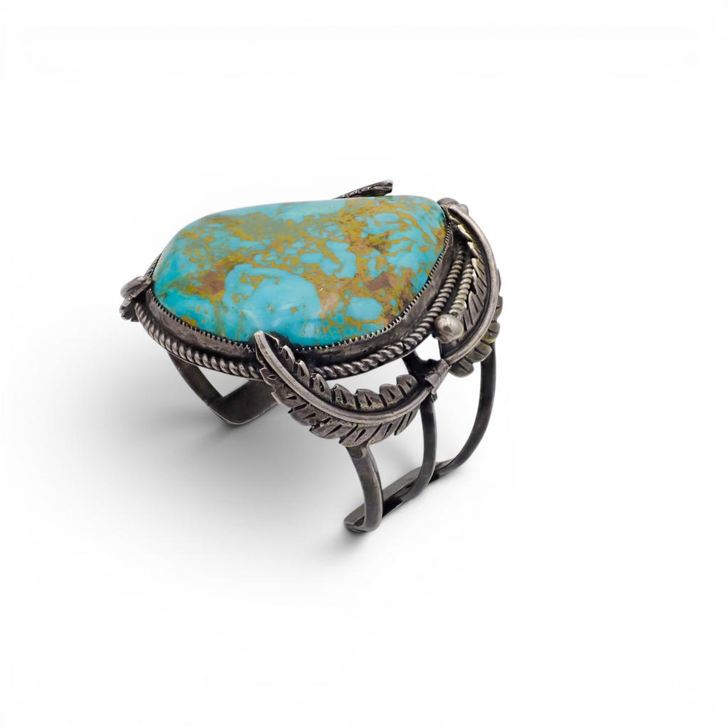 161-Gram Extra-Large Vivid Blue & Golden Matrix Turquoise Sterling Silver Navajo Cuff Bracelet