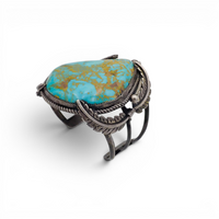 161-Gram Extra-Large Vivid Blue & Golden Matrix Turquoise Sterling Silver Navajo Cuff Bracelet