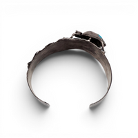 1970s Southwestern Navajo Kingman Turquoise Spider Sterling Silver Raised Web Shank Cuff Bracelet