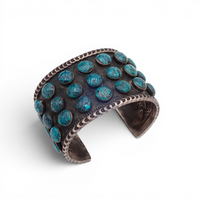 144-Gram Navajo Teal Spiderweb Turquoise Multi-Row Stone Setting Sterling Cuff Bracelet