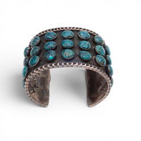 144-Gram Navajo Teal Spiderweb Turquoise Multi-Row Stone Setting Sterling Cuff Bracelet