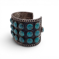 144-Gram Navajo Teal Spiderweb Turquoise Multi-Row Stone Setting Sterling Cuff Bracelet