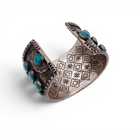 144-Gram Navajo Teal Spiderweb Turquoise Multi-Row Stone Setting Sterling Cuff Bracelet