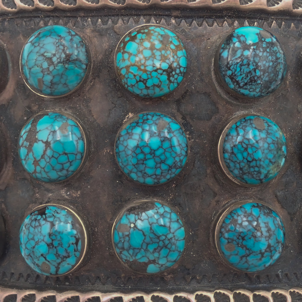 144-Gram Navajo Teal Spiderweb Turquoise Multi-Row Stone Setting Sterling Cuff Bracelet