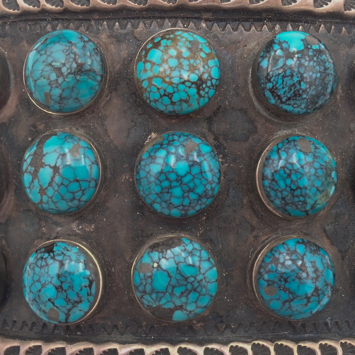 144-Gram Navajo Teal Spiderweb Turquoise Multi-Row Stone Setting Sterling Cuff Bracelet