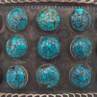 144-Gram Navajo Teal Spiderweb Turquoise Multi-Row Stone Setting Sterling Cuff Bracelet