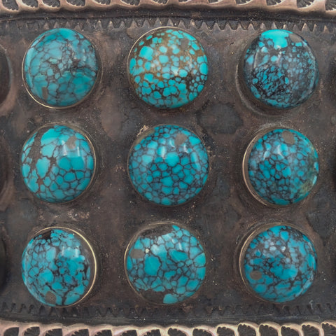144-Gram Southwestern Teal Spiderweb Turquoise Multi-Row Stone Setting Sterling Cuff Bracelet by G. THORNE