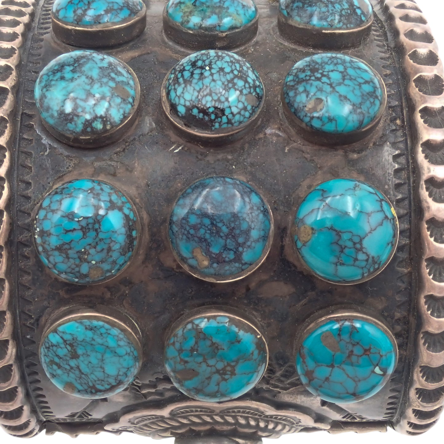 144-Gram Navajo Teal Spiderweb Turquoise Multi-Row Stone Setting Sterling Cuff Bracelet