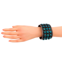 144-Gram Navajo Teal Spiderweb Turquoise Multi-Row Stone Setting Sterling Cuff Bracelet