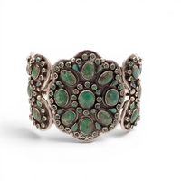 158-Gram Kingman & Morenci Turquoise Cluster Sterling Cuff Bracelet by Navajo Artist D. CHATTER