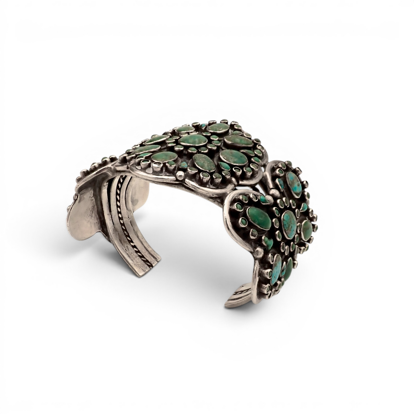 158-Gram Kingman & Morenci Turquoise Cluster Sterling Cuff Bracelet by Navajo Artist D. CHATTER