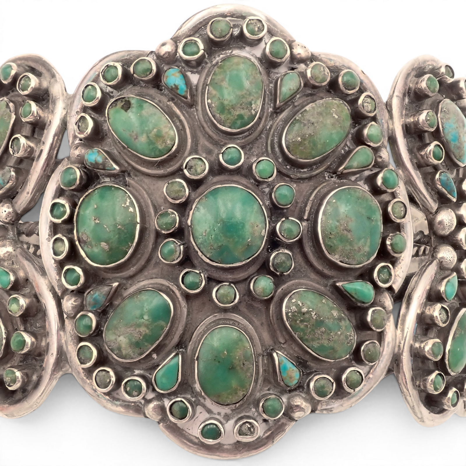 158-Gram Kingman & Morenci Turquoise Cluster Sterling Cuff Bracelet by Navajo Artist D. CHATTER