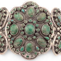 158-Gram Kingman & Morenci Turquoise Cluster Sterling Cuff Bracelet by Navajo Artist D. CHATTER