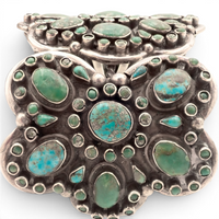 158-Gram Kingman & Morenci Turquoise Cluster Sterling Cuff Bracelet by Navajo Artist D. CHATTER