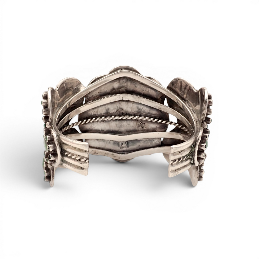 158-Gram Kingman & Morenci Turquoise Cluster Sterling Cuff Bracelet by Navajo Artist D. CHATTER