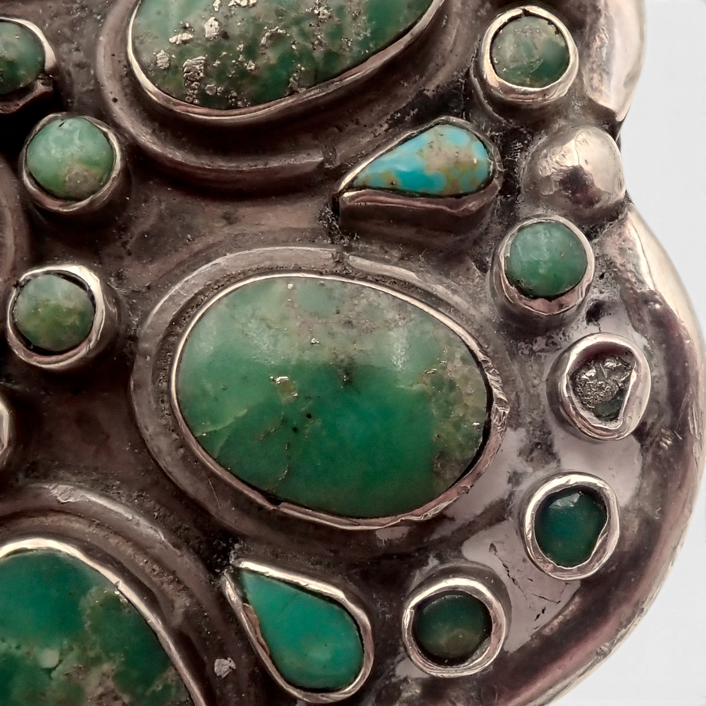 158-Gram Kingman & Morenci Turquoise Cluster Sterling Cuff Bracelet by Navajo Artist D. CHATTER
