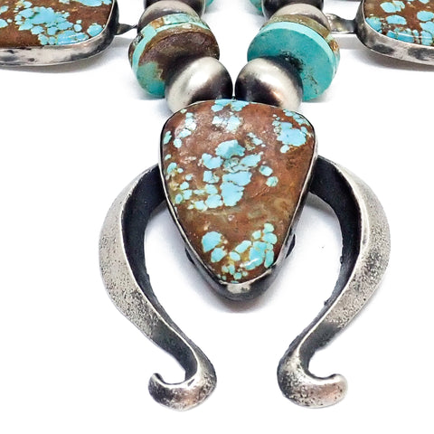 Native American Navajo Number 8 Turquoise Squash Blossom Sterling Silver Necklace by CHIMNEY BUTTE