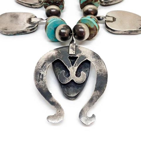 Native American Navajo Number 8 Turquoise Squash Blossom Sterling Silver Necklace by CHIMNEY BUTTE