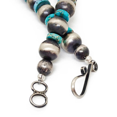 Native American Navajo Number 8 Turquoise Squash Blossom Sterling Silver Necklace by CHIMNEY BUTTE