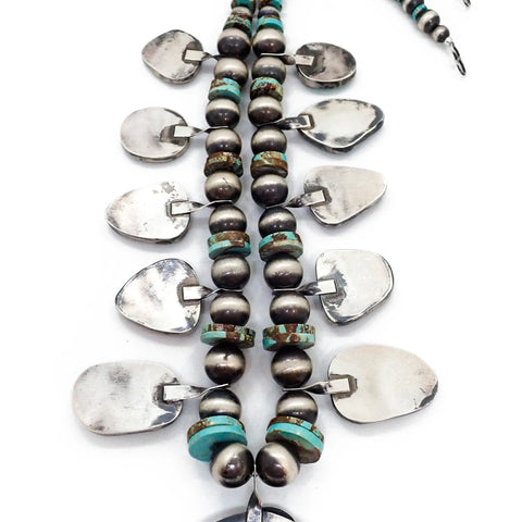 Native American Navajo Number 8 Turquoise Squash Blossom Sterling Silver Necklace by CHIMNEY BUTTE