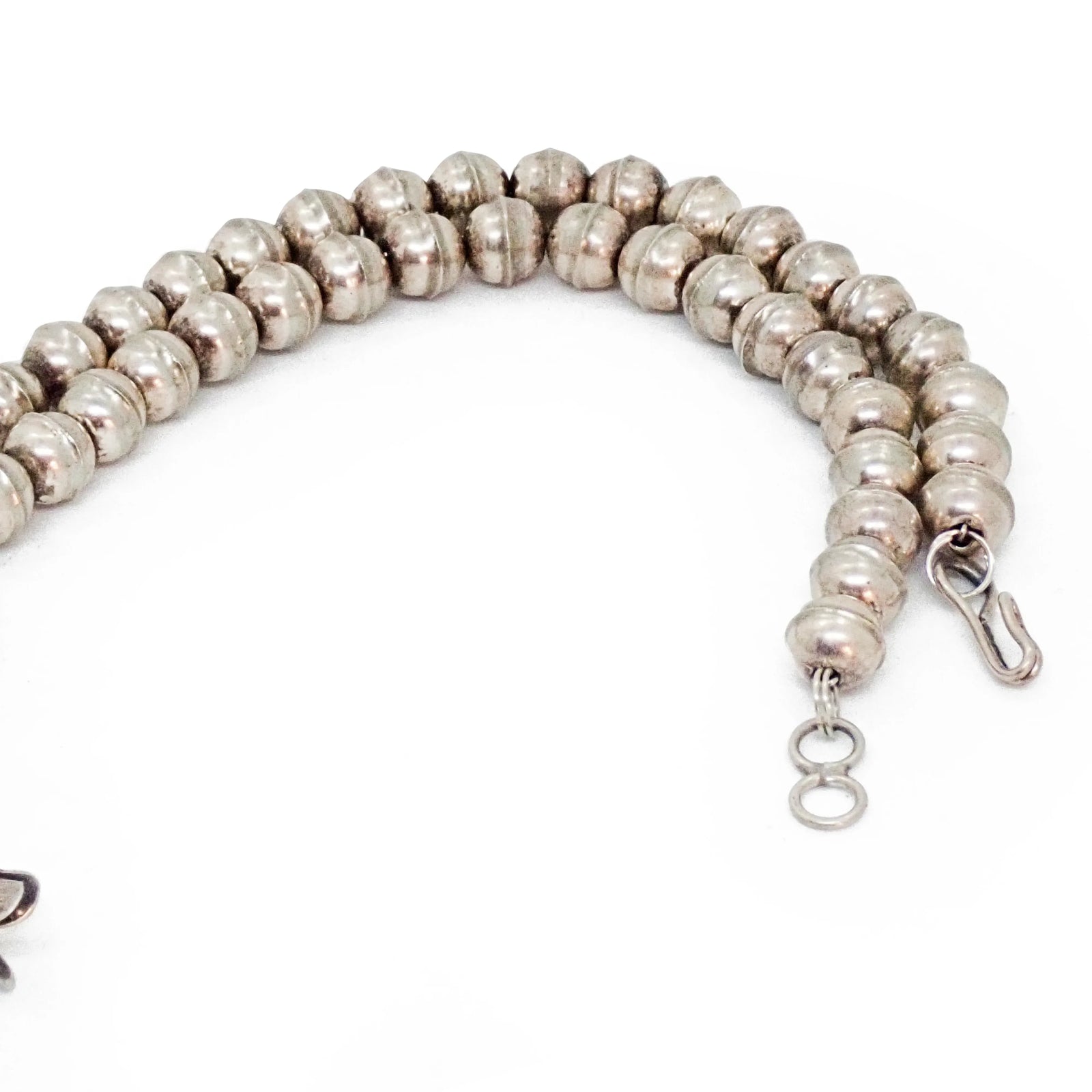 Native American Zuni Coral Cluster Snake Squash Blossom Sterling Silver Necklace by E. CALAVAZA