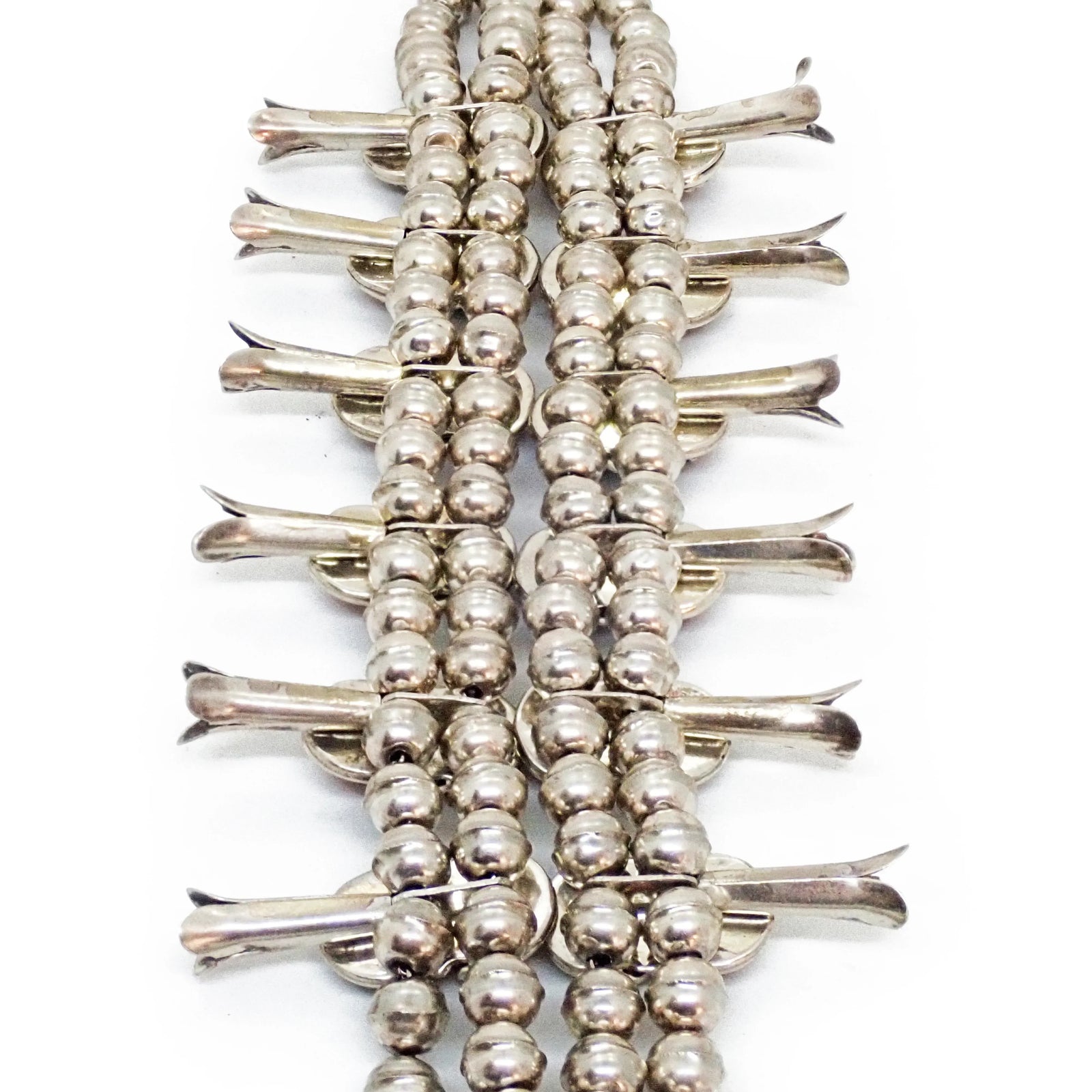 Native American Zuni Coral Cluster Snake Squash Blossom Sterling Silver Necklace by E. CALAVAZA