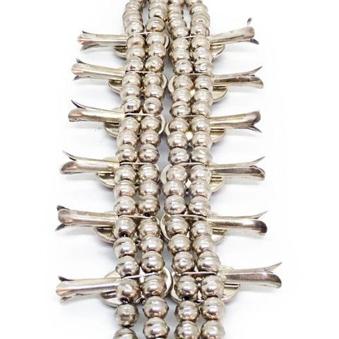 Native American Zuni Coral Cluster Snake Squash Blossom Sterling Silver Necklace by CALAVAZA