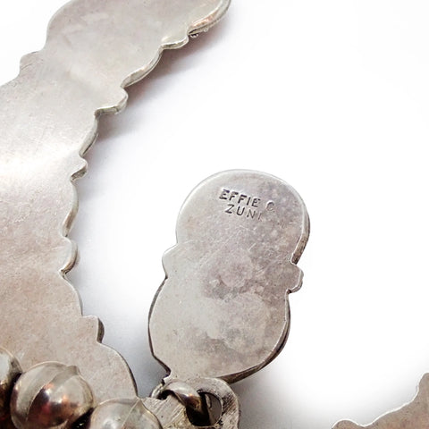 Native American Zuni Coral Cluster Snake Squash Blossom Sterling Silver Necklace by CALAVAZA