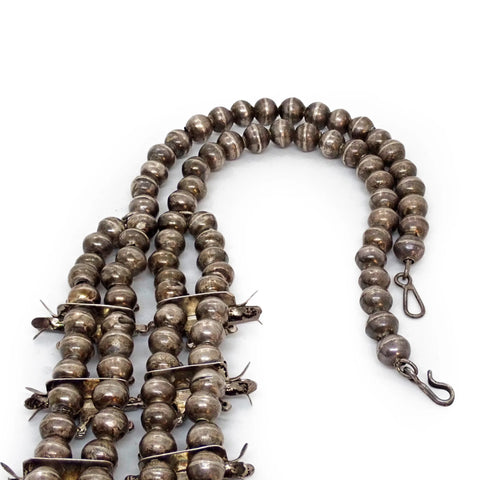 Circa 1960s Native American Zuni Turquoise Petit Point Cluster Squash Blossom Sterling Silver Necklace