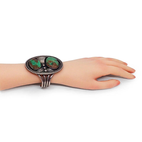 1970's Native American Navajo Turquoise Squash Blossom Sterling Silver Necklace & Bracelet Set by HARRISON