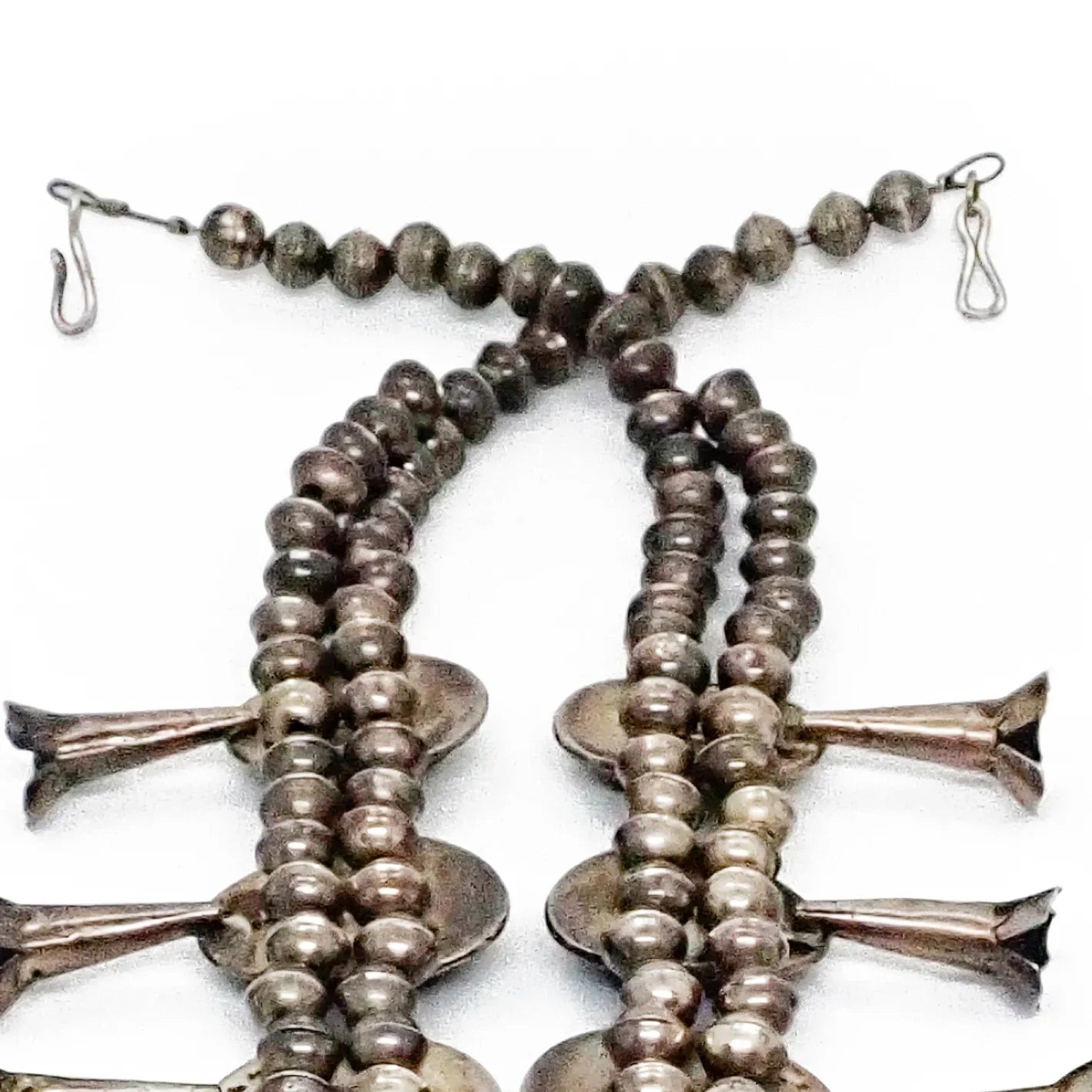 1970s Emerald Green Turquoise Squash Blossom Sterling Silver Necklace & Bracelet Set by Navajo Artist D. HARRISON