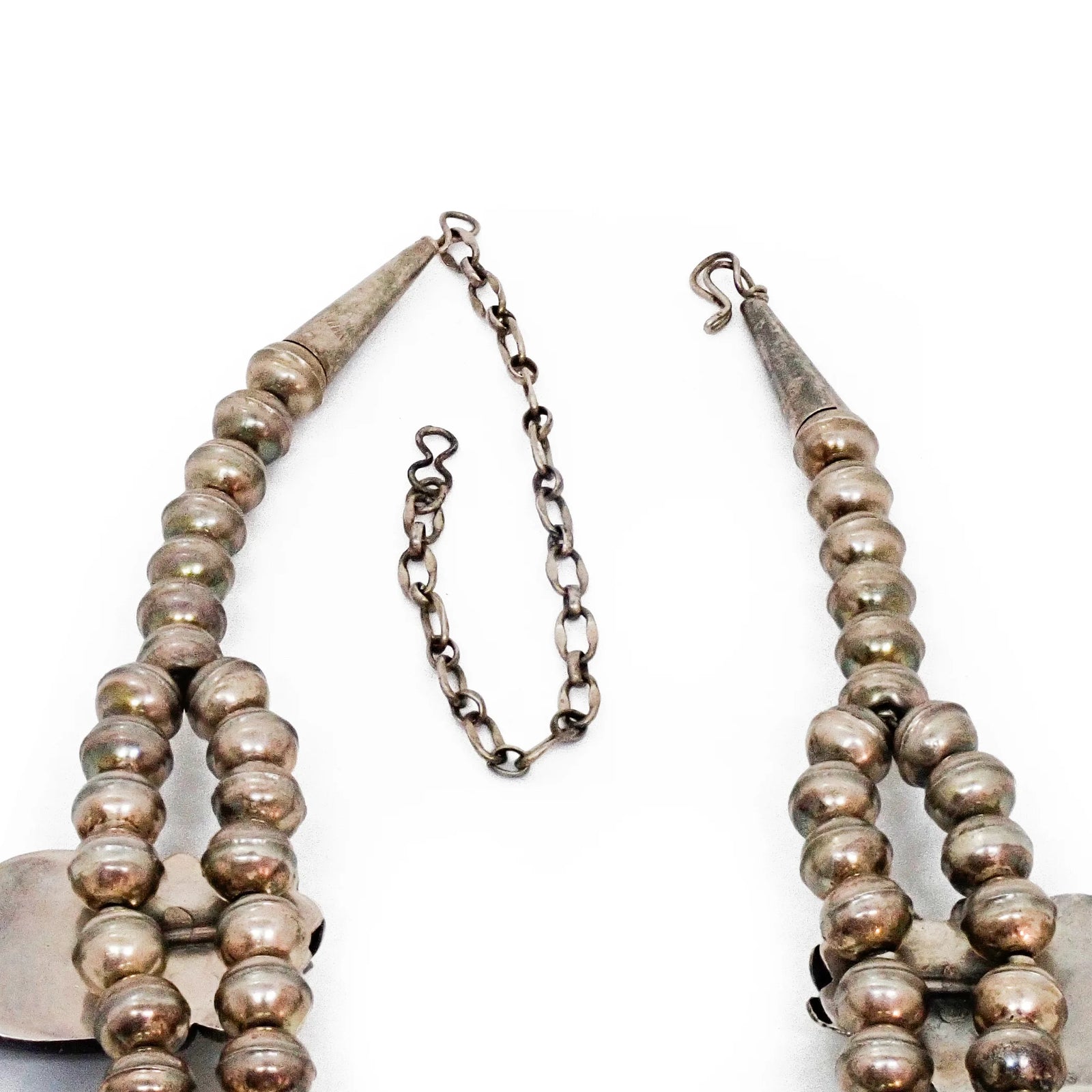 Native American Navajo Blue Seafoam Turquoise & Coral Squash Blossom Sterling Silver Necklace SIGNED