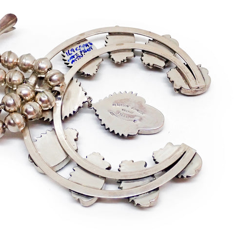 Native American Navajo Green Pilot Mountain Turquoise Squash Blossom Sterling Silver Necklace by JOHNSON