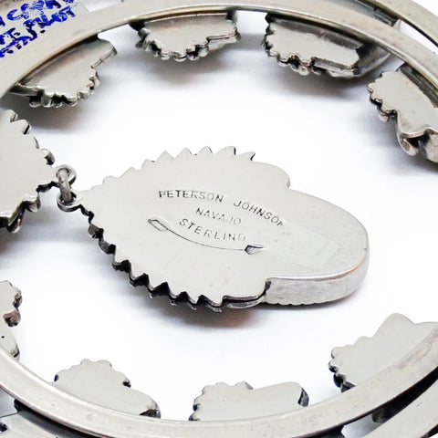 Native American Navajo Green Pilot Mountain Turquoise Squash Blossom Sterling Silver Necklace by JOHNSON