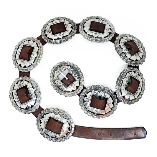 Vintage BRIGHTON Southwestern Navajo 1st Phase Inspired Sunflower Concho Belt